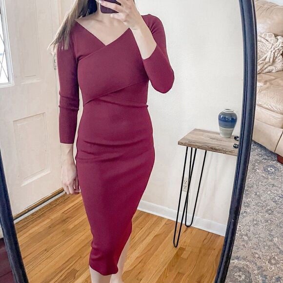 Theory Daverin Lustrate Sheath Dress in Burgundy S - Picture 7 of 9
